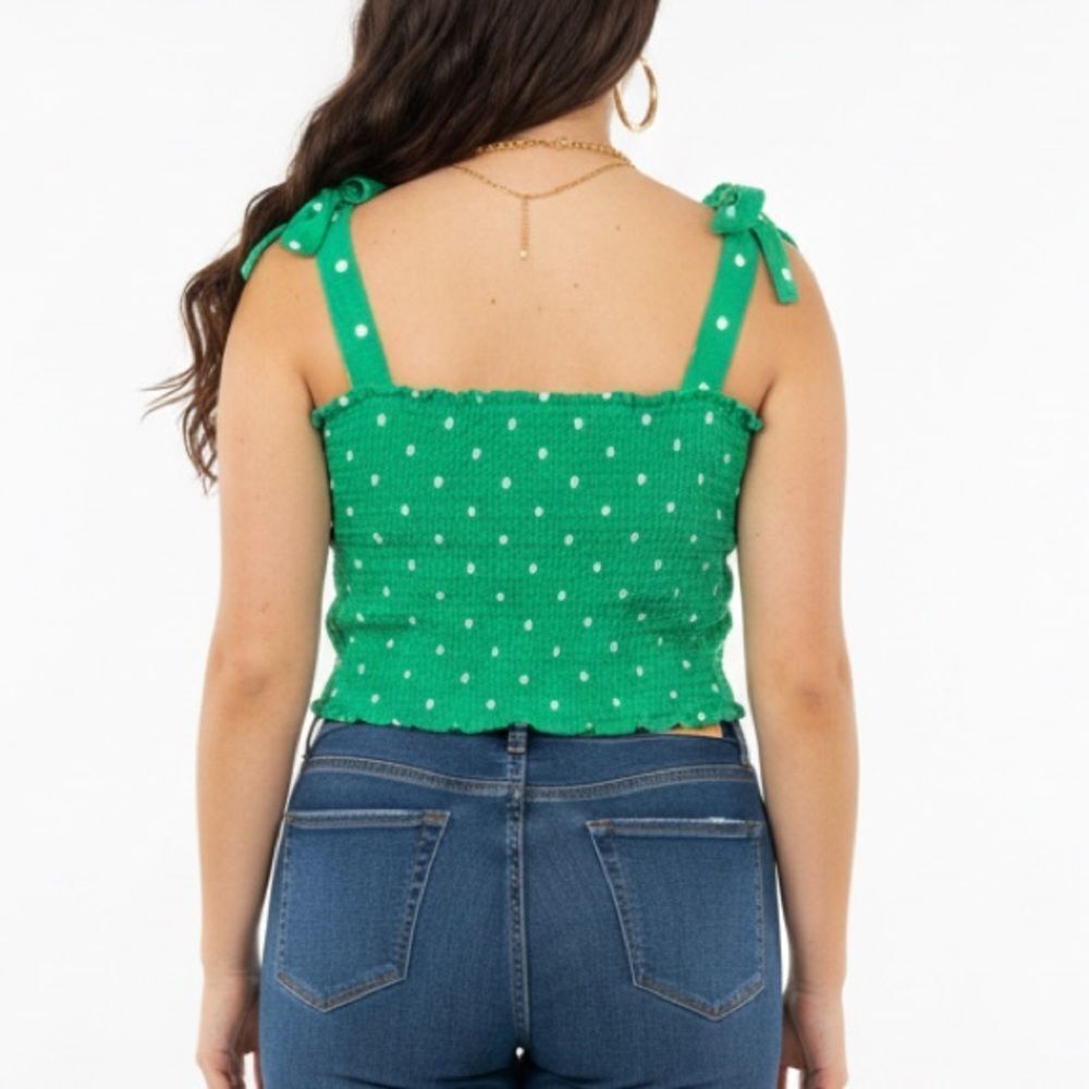 🛍️ OLD NAVY green polkadot, smocked, cropped dobby corset tank top size X-Large - Picture 6 of 7